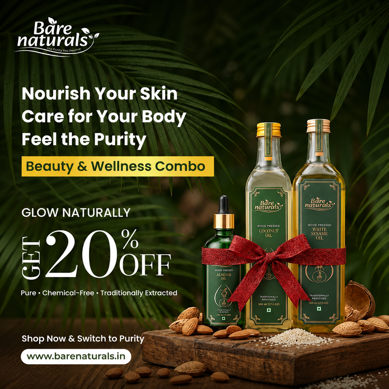 Beauty & Wellness Oil Combo | Wood Pressed Oils | Bare Naturals