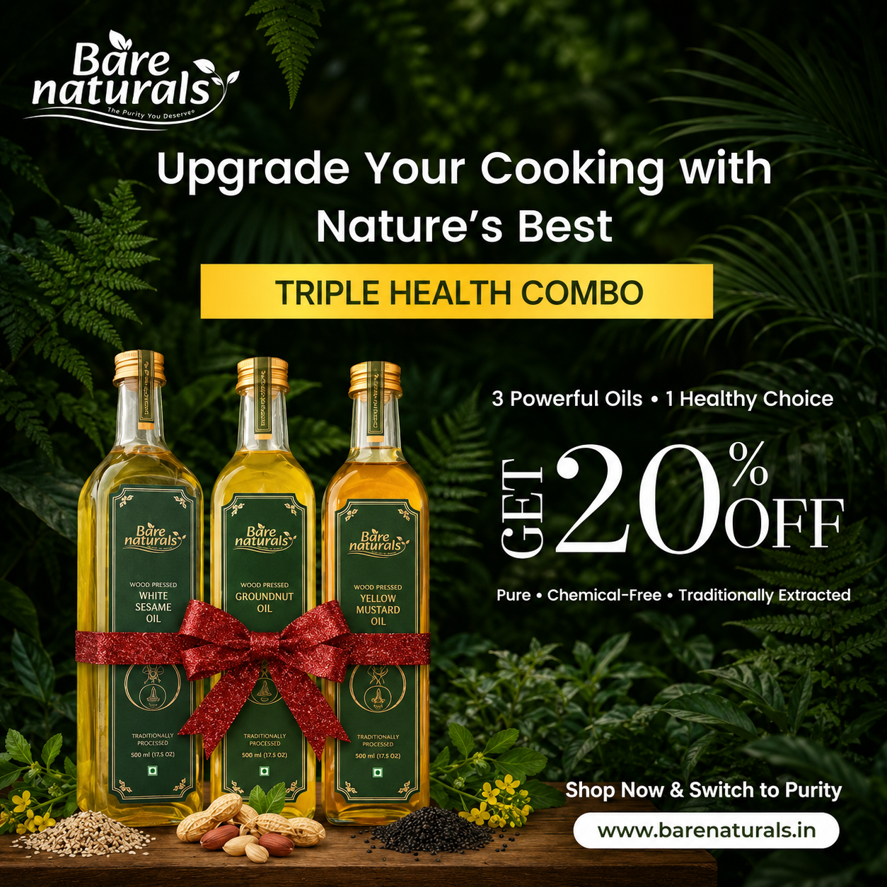 Triple Health Oil Combo | Wood Pressed Oils | Bare Naturals