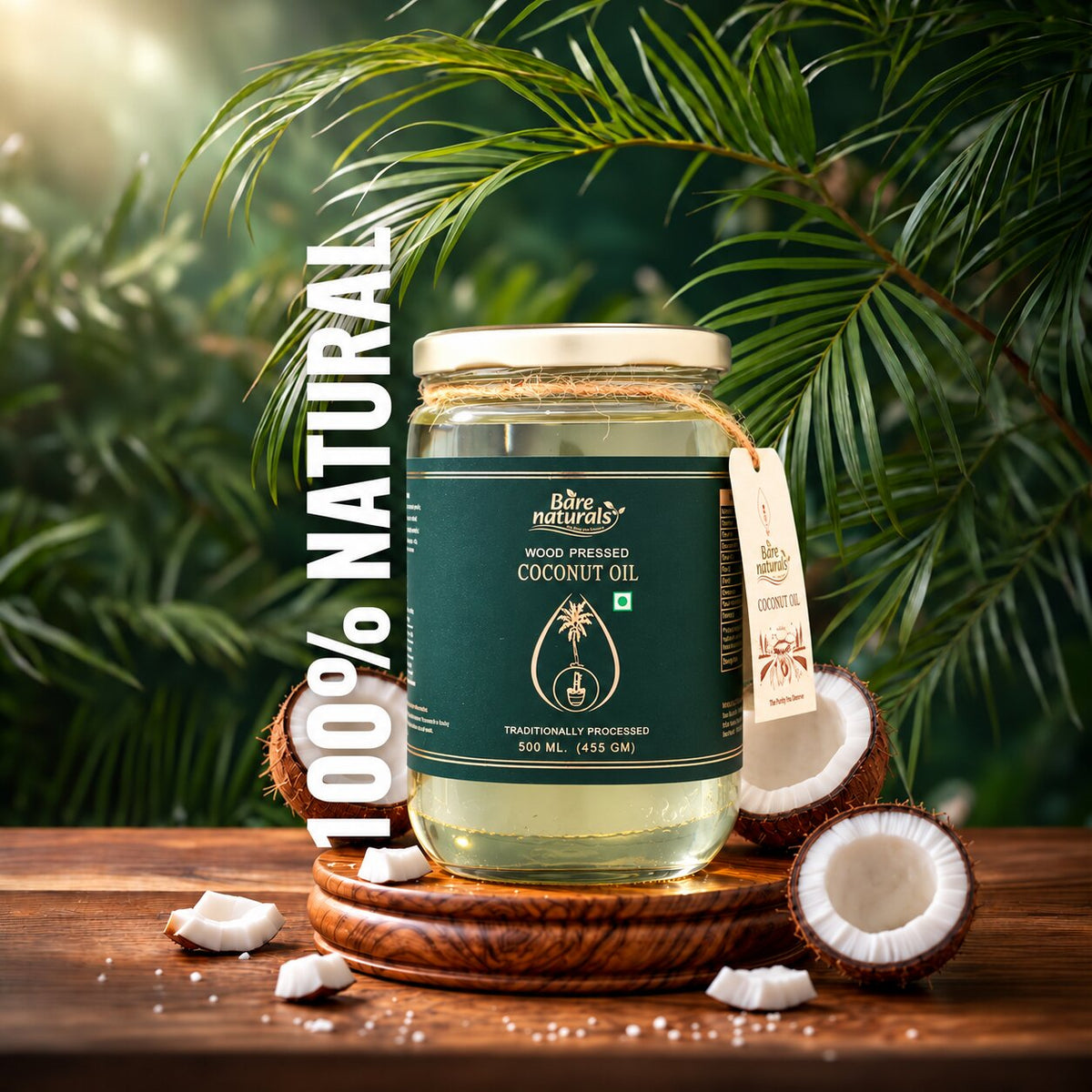 naturally pure wood pressed coconut oil jar 500 ml