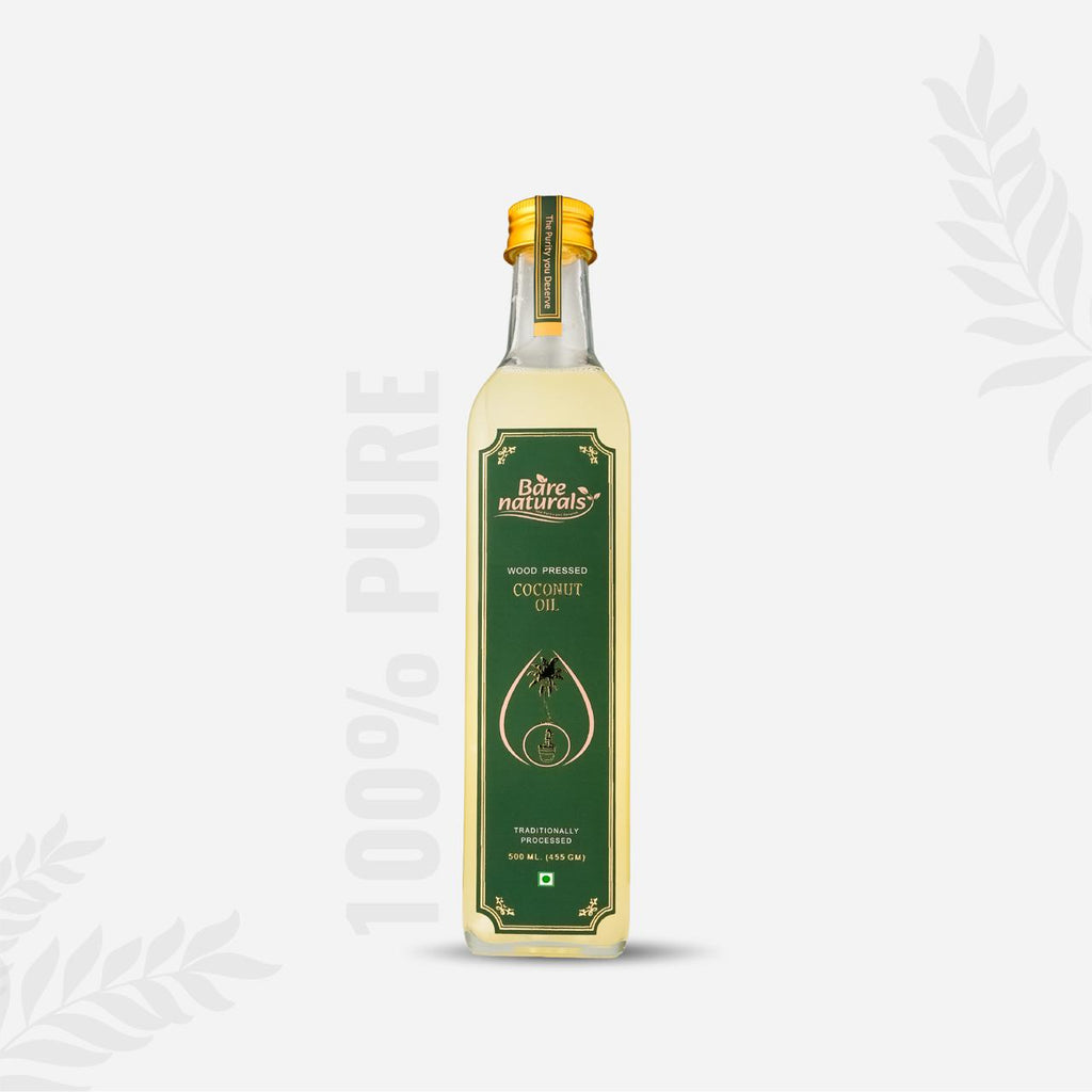 wood pressed coconut oil bottle